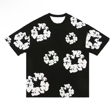 Ensemble T-shirt et Short Noir avec Fleurs Blanche