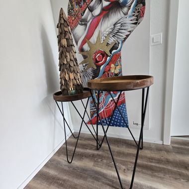 Side tables in wood and metal