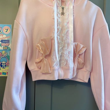 Rosa Hoodie mit Spitzenbesatz