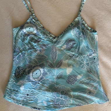 Blue and white floral cami top with beading 