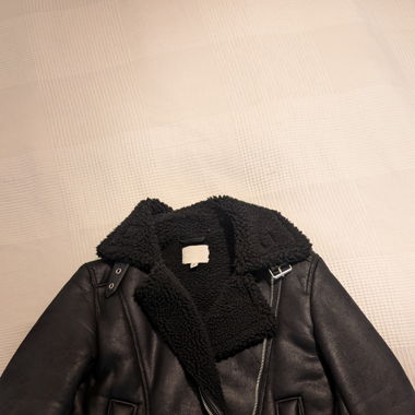 Lederjacke gefüttert (oversized, schwarz)