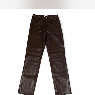 Pantaloni in pelle marrone a gamba dritta