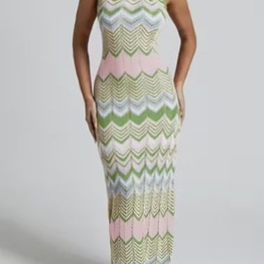 Langes Strickkleid mit Zickzackmuster
