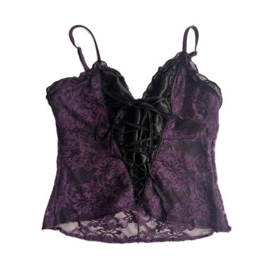 Purple black lace silk tank top