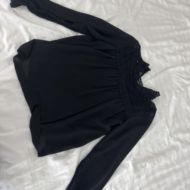 Black long-sleeve blouse with lace