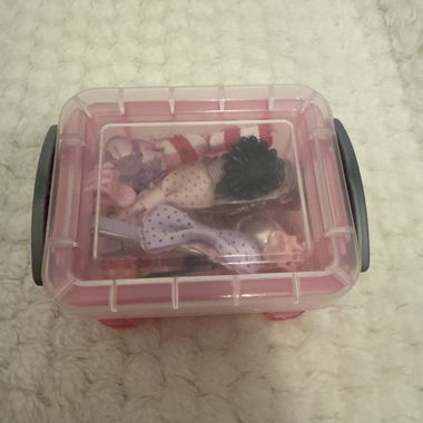 Scatola di stoccaggio rosa con accessori