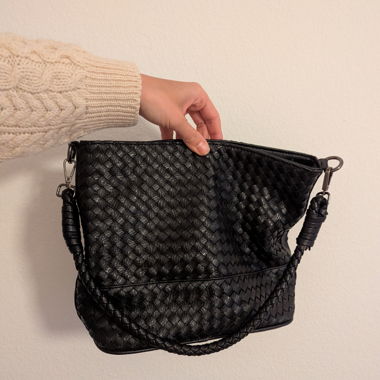Borsa a tracolla in pelle intrecciata nera