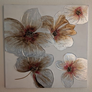 Large 3D Flower Canvas Picture gold/silver