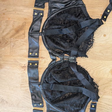 Black fake leather and lace bra 