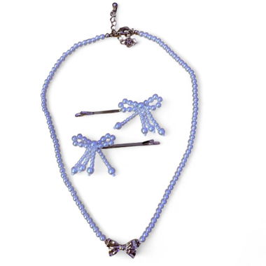 Collier de perles et ensemble de pince à cheveux avec nœuds dorés