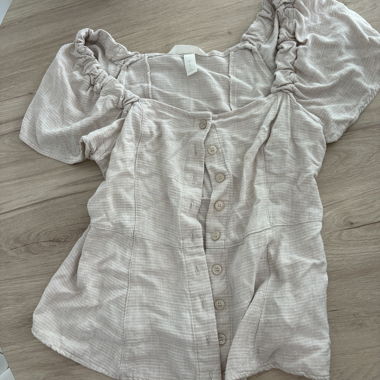 Beige Women’s Blouse with Puff Sleeves