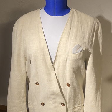 Veste croisée beige en coton et lin