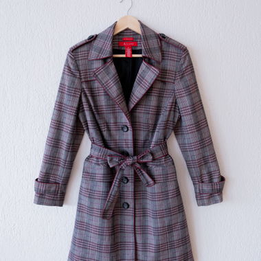Checked Coat with Tie Belt