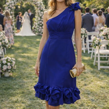 Donna Ricco Royalblaues One-Shoulder-Cocktailkleid