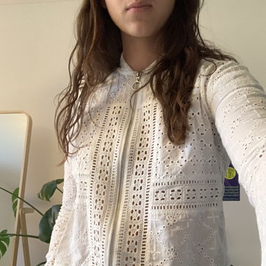 white blouse with flower pattern 