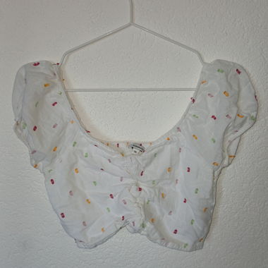 White Confetti Motif Cropped Top