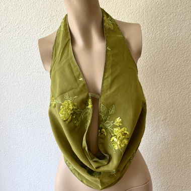 Y2K Olive Green Pailletten Partytop 