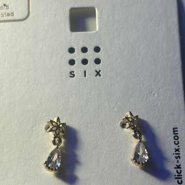 Goldene Tropfen-Ohrringe mit Strass – Marke SIX
