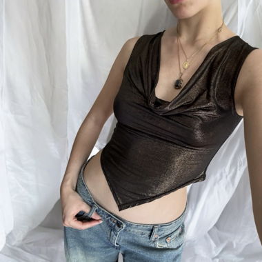 Y2K metallic waterfall asymmetrical top