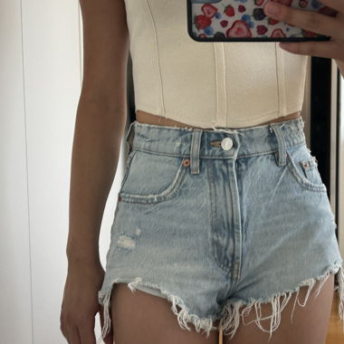 Zara Light Blue Ripped Shorts 
