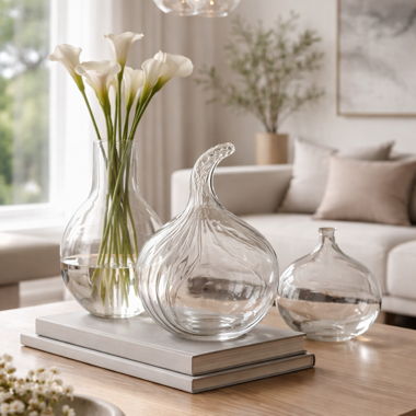 Vase en verre soufflé transparent forme goutte