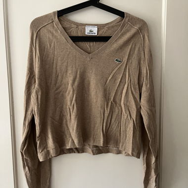 Lacoste beige V-neck cropped sweater