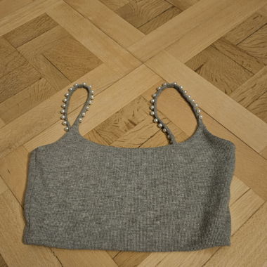Top crop lavorato a maglia Zara con perline Gr. M