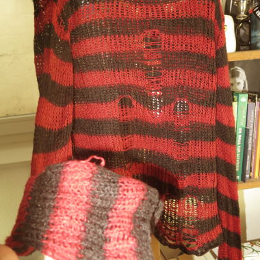 Goth striped knitted sweater with holes