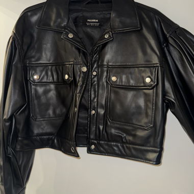 Short Black Faux Leather Jacket Pull&Bear M