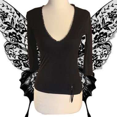 Y2k Morgan Black Lace Plunging Top Bow detail