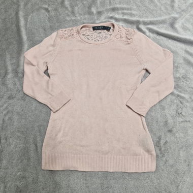 Maglione Ralph Lauren rosa chiaro con pizzo, taglia XS