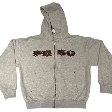 PESO Zip-hoodie gris, imprimé PESO, taille M