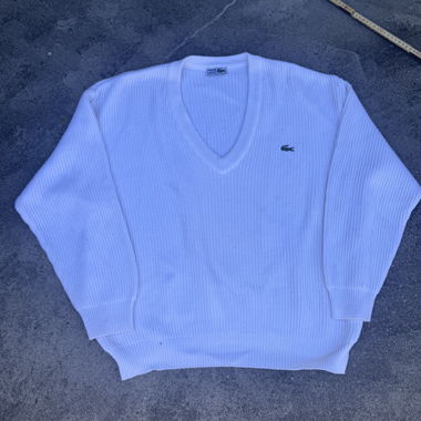Lacoste White knitted V-Neck Sweater Vintage