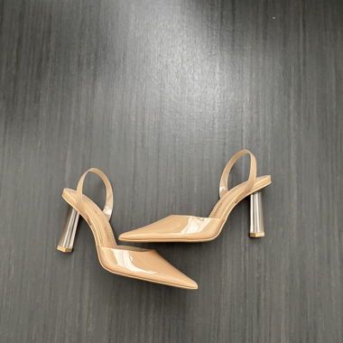 Beige Vinyl High Heels 