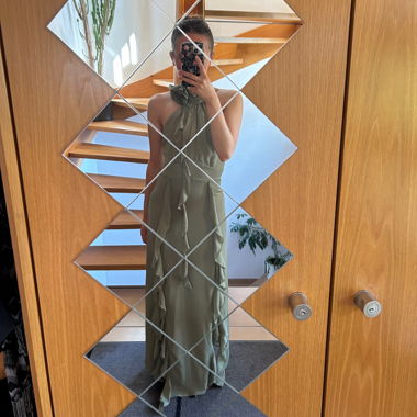 Zara green halter neck dress with floral ruffles