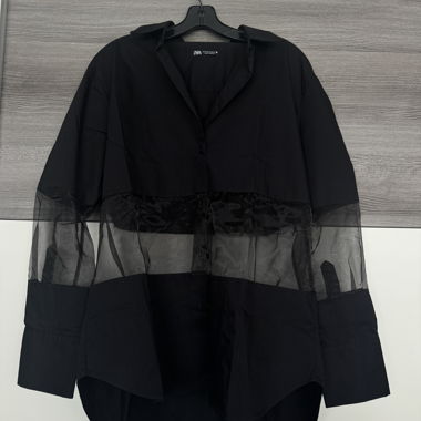 Schwarze Zara-Bluse EUR M mit transparentem Einsatz