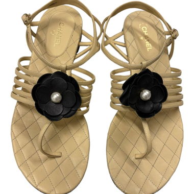Sandali Chanel con fiore crema 39C in pelle