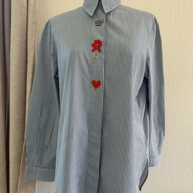 Blue striped shirt with rhinestones and embroidery 
