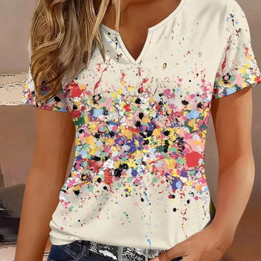 T-shirt écru éclaboussures multicolores XL