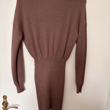 Brown Ribbed Knit Dress