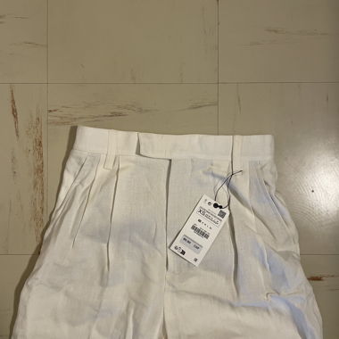 Pantalon ample en lin couleur crème XS