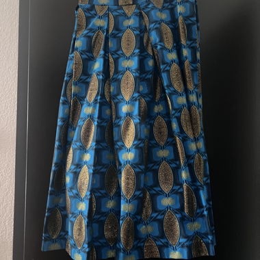 Blue and Gold Printed Midi Skirt