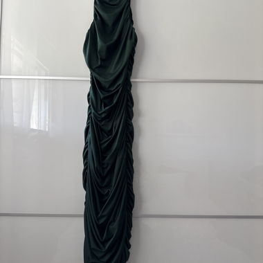 Long green draped dress