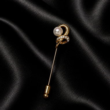 Reversnadel Perle Kristall Gold-Filled, signiert VB