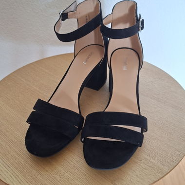 Black heeled sandals, worn 1x