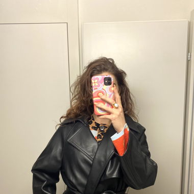 Kunstledermantel, Schwarz, Oversized, Grösse S