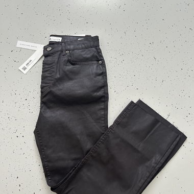 Zara coated denim flared trousers dark brown 40