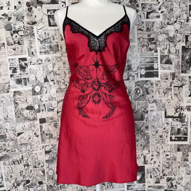 Robe nuisette en soie imprimée à la main ange