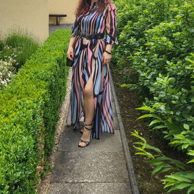 Multicolored Long-Sleeve Maxi Dress