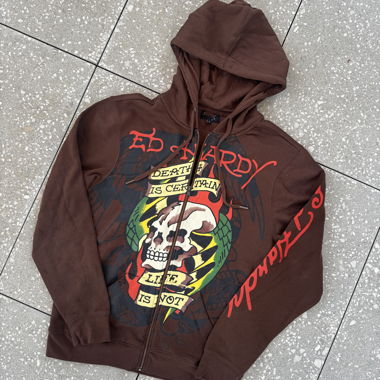 Ed Hardy Brown Zip Hoodie size S 